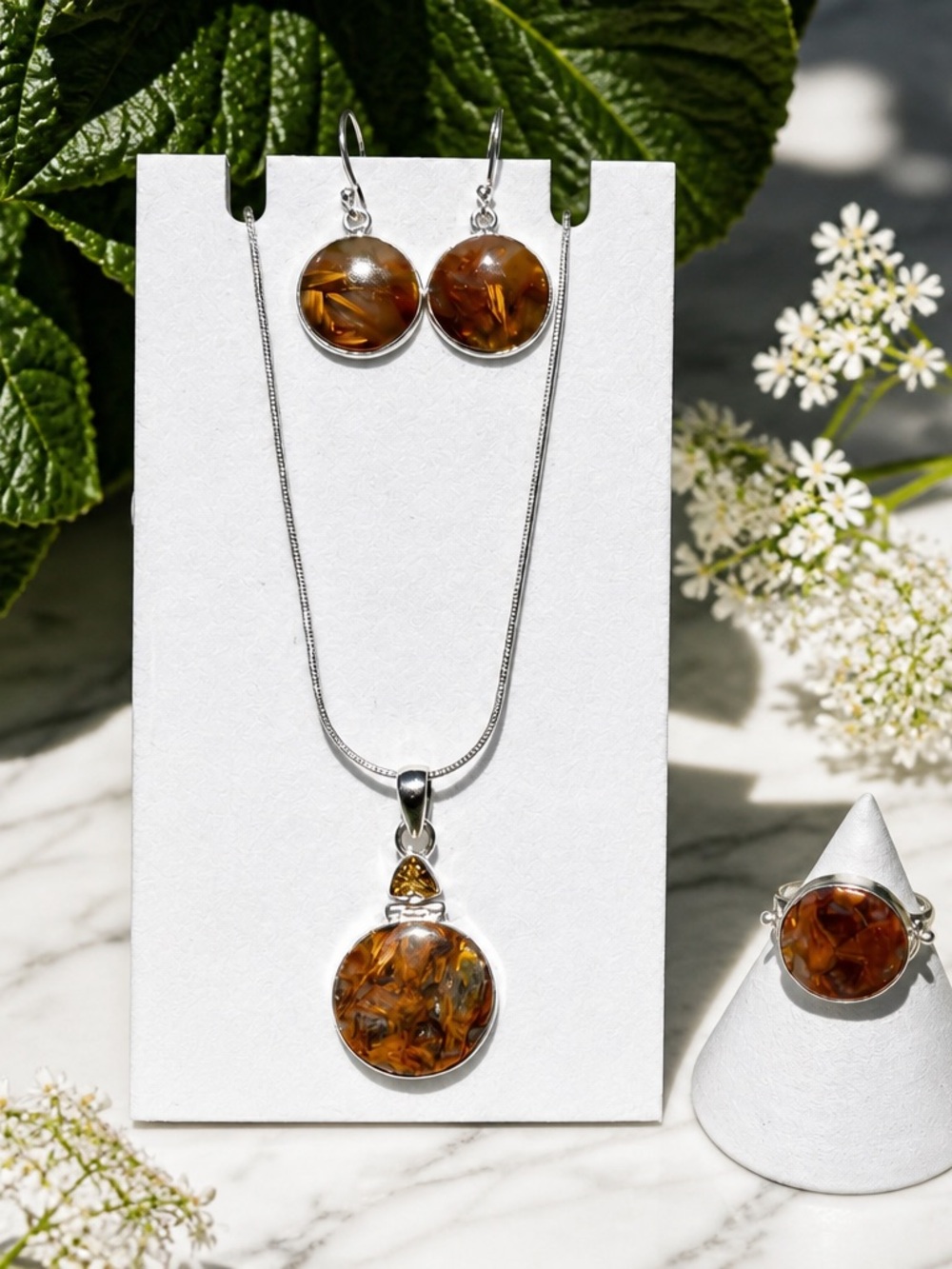 Golden Pietersite 3PC Set! Necklace, Earrings & Ring